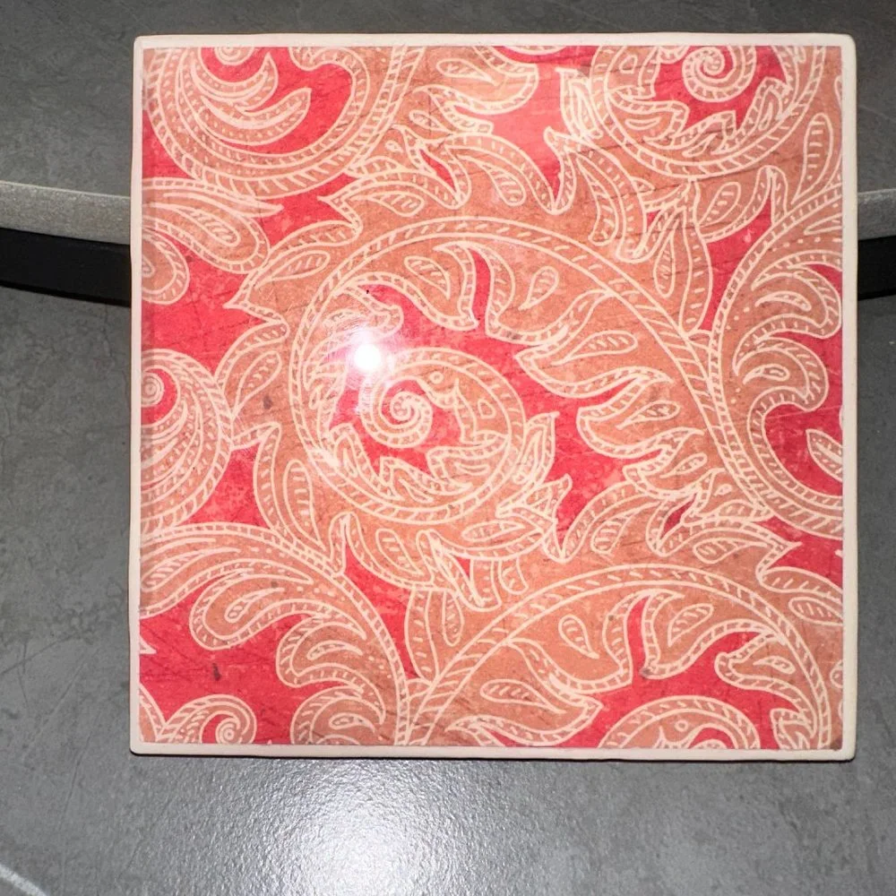 4pcs Vintage Paisley Filigree Floral Ceramic Tile Beverage Coasters - Picture 1 of 5